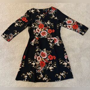Nicole Miller Black Dress with Red and White Floral Design
